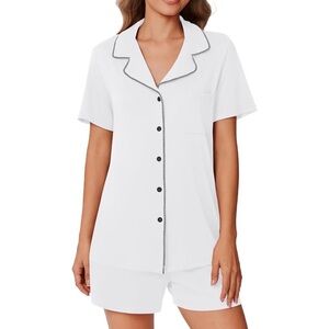 Women’s Bride White Button Down Pajama Set, Size L